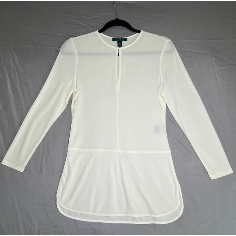 Lauren Ralph‎ Lauren Cream White Keyhole Drop Waist Long Sleeve Tunic Top XS